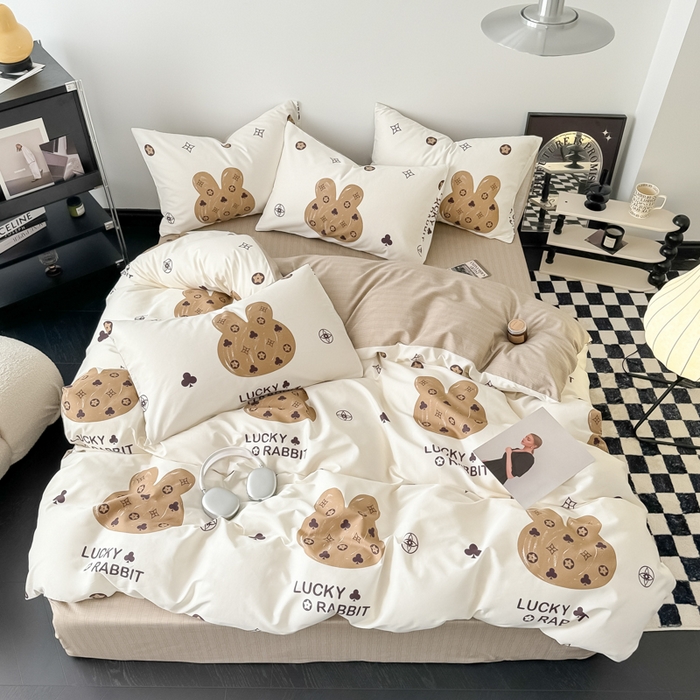 91家纺网 家纺一手货源 找家纺 呗旺鹿 2024新款休闲风全棉纯棉四件套 伯爵兔兔