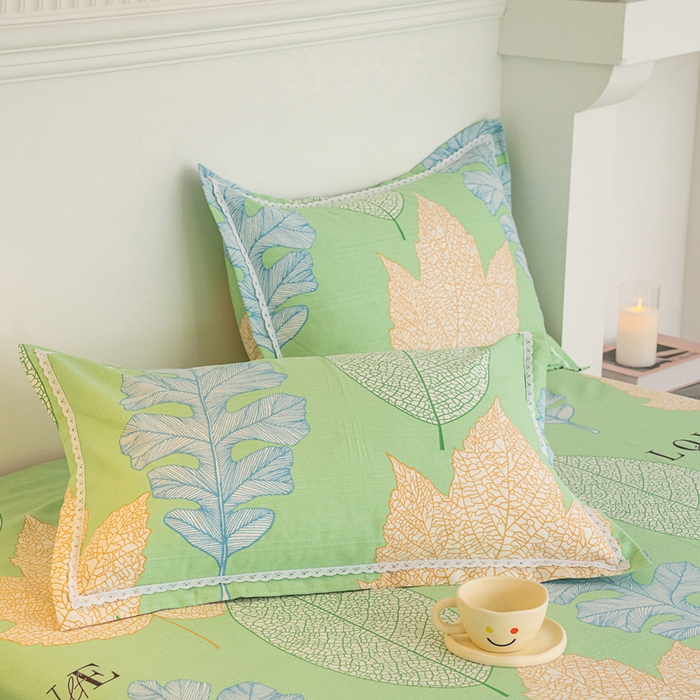 91家纺网 家纺一手货源 找家纺 首爱家纺 2025新款花边老粗布印花床单系列套件 叶良辰