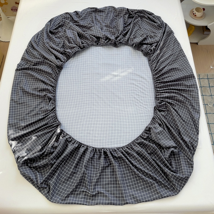 91家纺网 家纺一手货源 找家纺  楠沐家纺 2025新款印花亲肤芦荟棉水洗棉床笠 小黑格