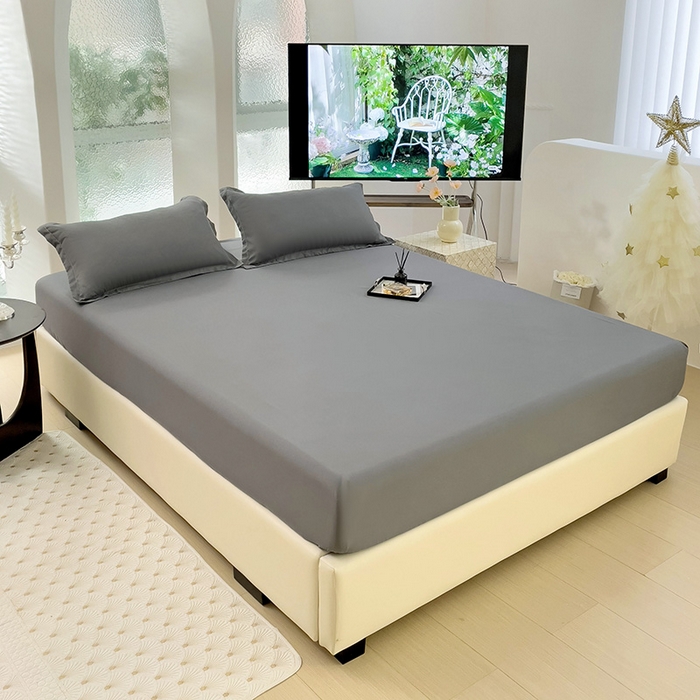 91家纺网 家纺一手货源 找家纺  楠沐家纺 2025新款纯色亲肤芦荟棉水洗棉床笠 深灰