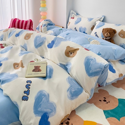 91家纺网 家纺一手货源 找家纺 （总）乐童 2024新款直播爆款13070纯棉印花吊边款一字绣四件套