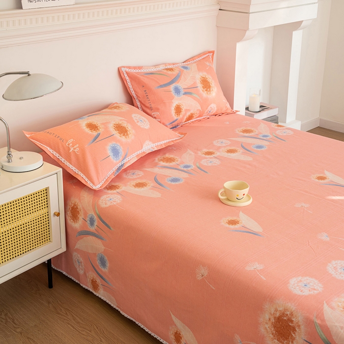 91家纺网 家纺一手货源 找家纺 首爱家纺 2025新款花边老粗布印花床单系列套件 蒲影花香