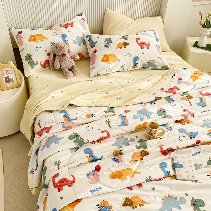 91家纺网 家纺一手货源 找家纺 鸣升家纺 A类印花全棉12868棉花夏凉被四件套夏被 恐龙萌游记