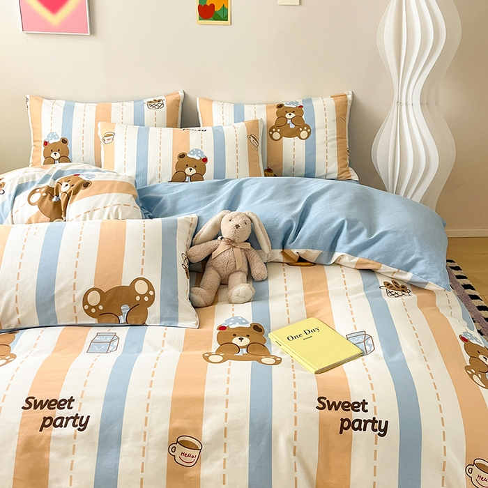 91家纺网 家纺一手货源 找家纺 红馆 2025年全棉12868印花系列四件套 休闲小熊