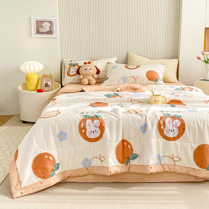 91家纺网 家纺一手货源 找家纺 鸣升家纺 A类印花全棉12868棉花夏凉被四件套夏被 蜜桔兔