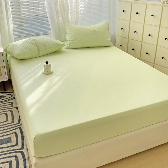 91家纺网 家纺一手货源 找家纺 盼季家纺 2024新款日系奶油风水洗棉床笠单件全包围床罩席梦思床垫保护套 奶绿