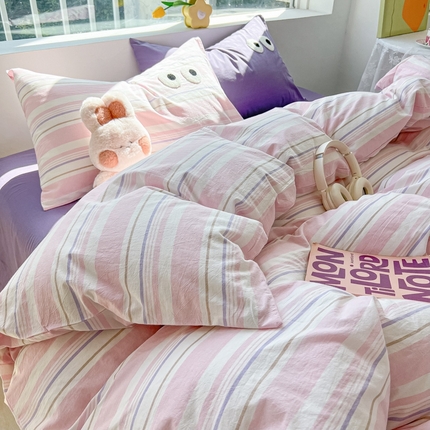 91家纺网 家纺一手货源 找家纺 （总）盼季家纺 2024新款大眼睛萌趣水洗棉床上四件套混搭床单被套宿舍三件套