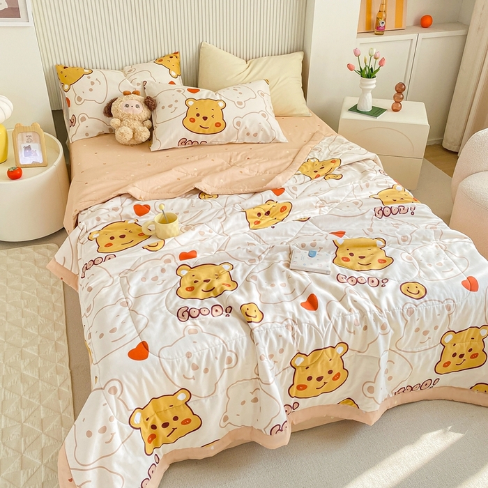 91家纺网 家纺一手货源 找家纺 鸣升家纺 A类印花全棉12868棉花夏凉被四件套夏被 欢乐萌熊