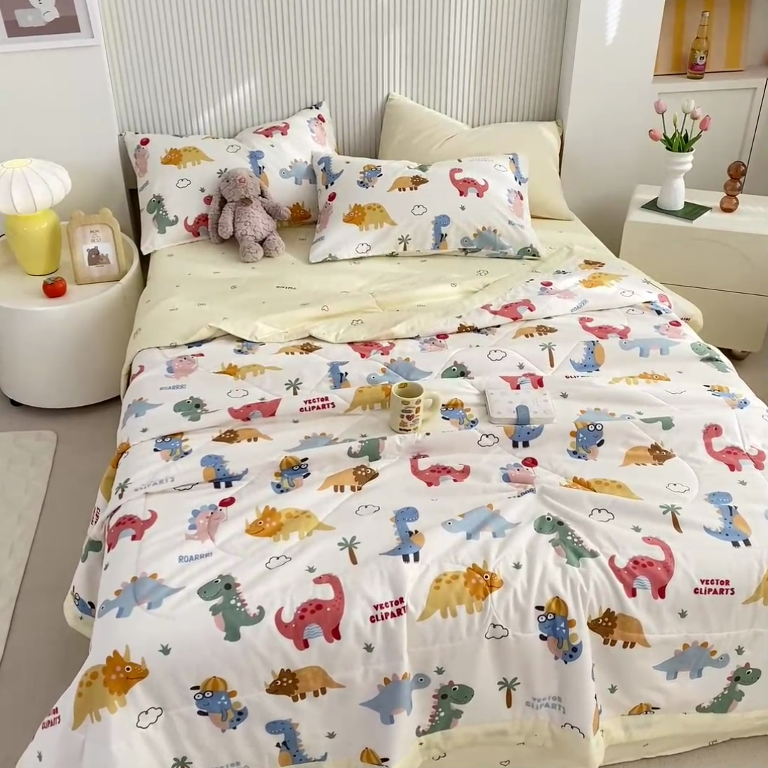 91家纺网 家纺一手货源 找家纺 鸣升家纺 A类印花全棉12868棉花夏凉被四件套夏被 恐龙萌游记