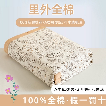 鸣升家纺 A类印花全棉12868棉花夏凉被四件套夏被 雨眠花季（咖）