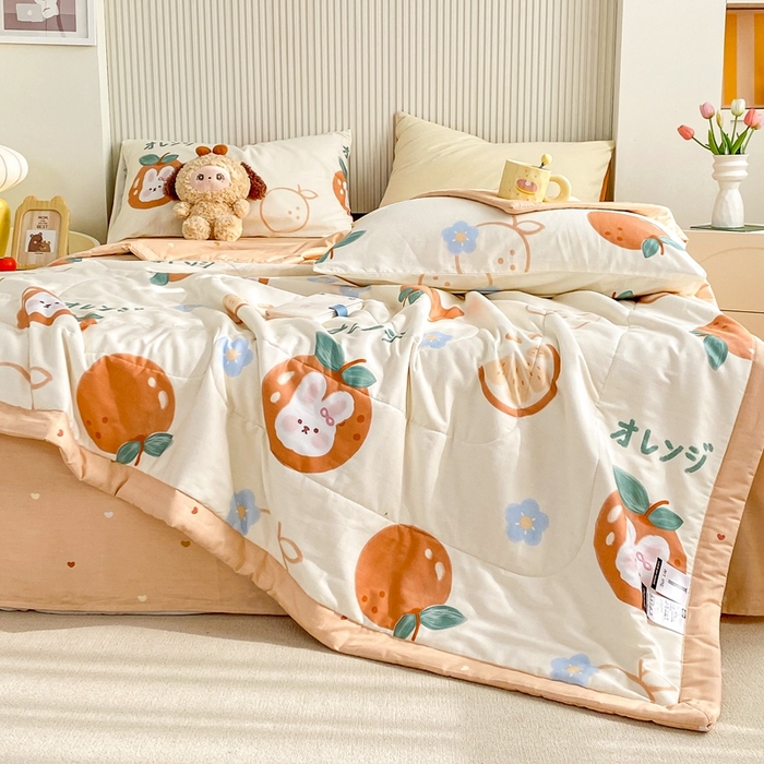 91家纺网 家纺一手货源 找家纺 鸣升家纺 A类印花全棉12868棉花夏凉被四件套夏被 蜜桔兔