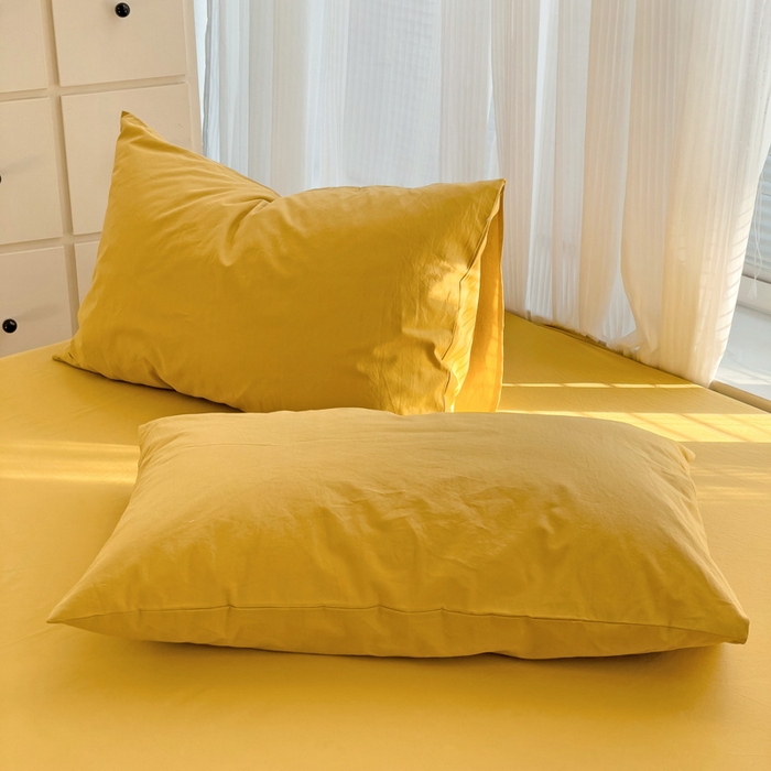 91家纺网 家纺一手货源 找家纺 盼季家纺 2024新款日系奶油风水洗棉床笠单件全包围床罩席梦思床垫保护套 姜黄