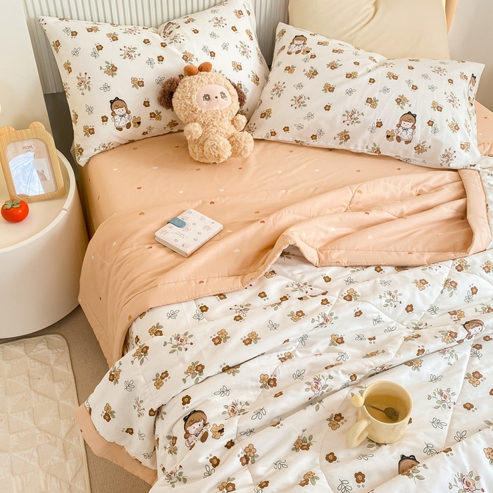 91家纺网 家纺一手货源 找家纺 鸣升家纺 A类印花全棉12868棉花夏凉被四件套夏被 花园漫步