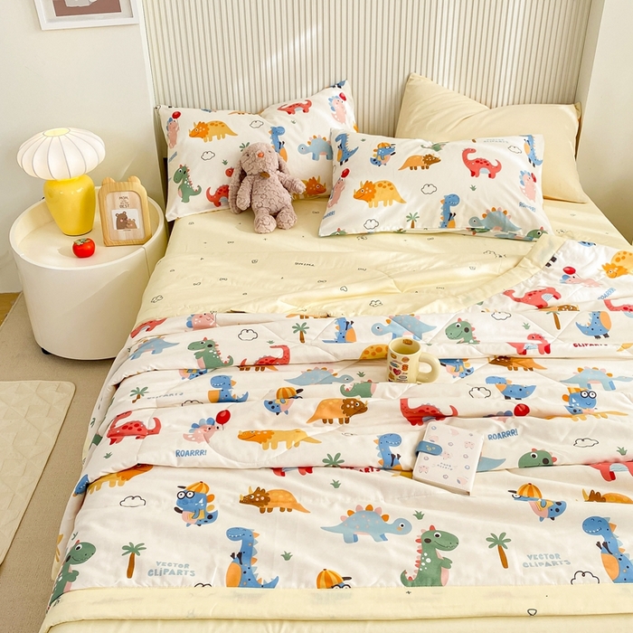 91家纺网 家纺一手货源 找家纺 鸣升家纺 A类印花全棉12868棉花夏凉被四件套夏被 恐龙萌游记