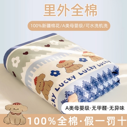 鸣升家纺 A类印花全棉12868棉花夏凉被四件套夏被 幸运日