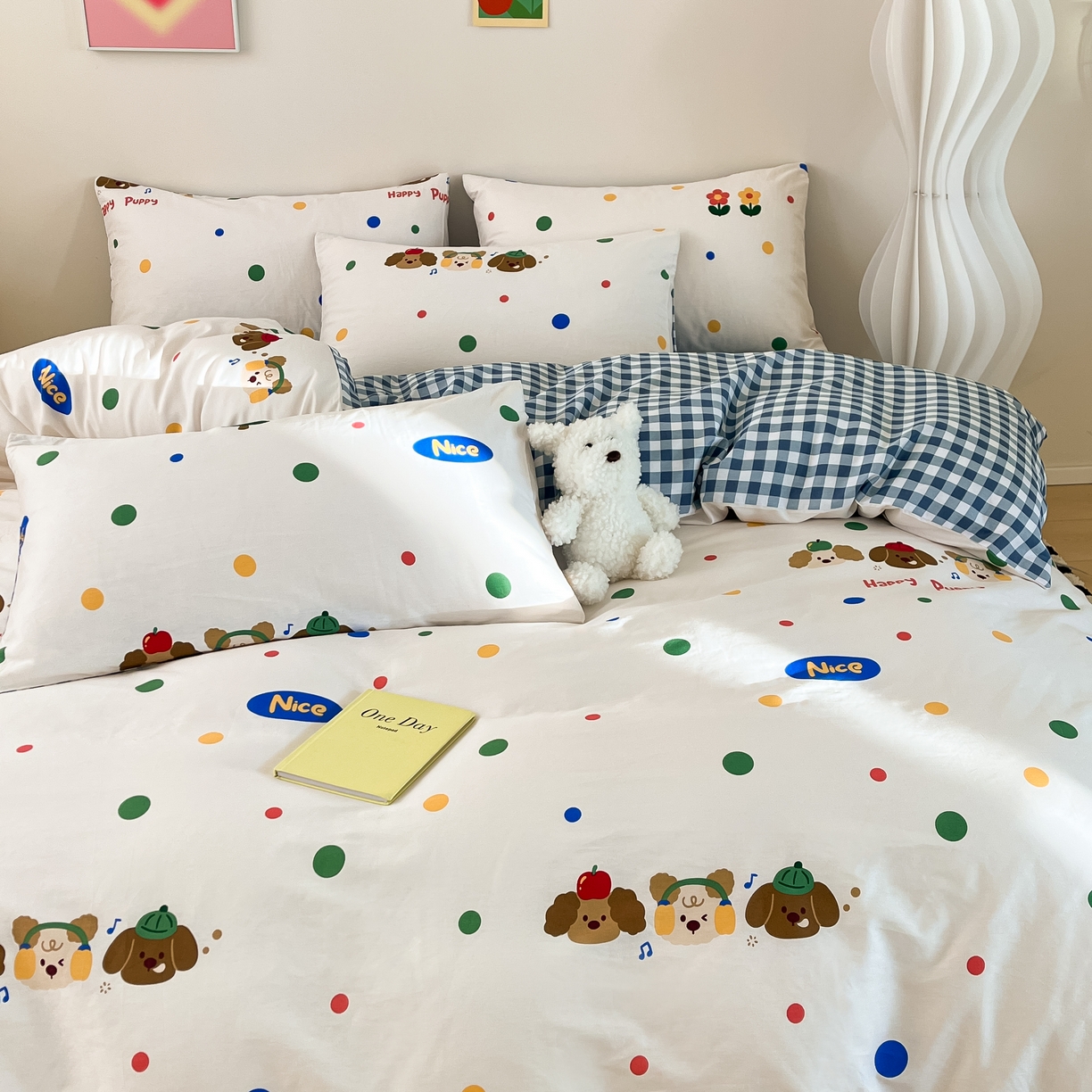 91家纺网 家纺一手货源 找家纺 红馆 2025年全棉12868印花系列四件套 三只小狗