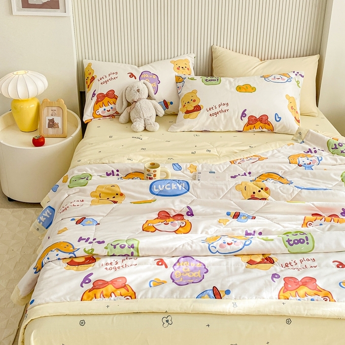 91家纺网 家纺一手货源 找家纺 鸣升家纺 A类印花全棉12868棉花夏凉被四件套夏被 可爱甜心