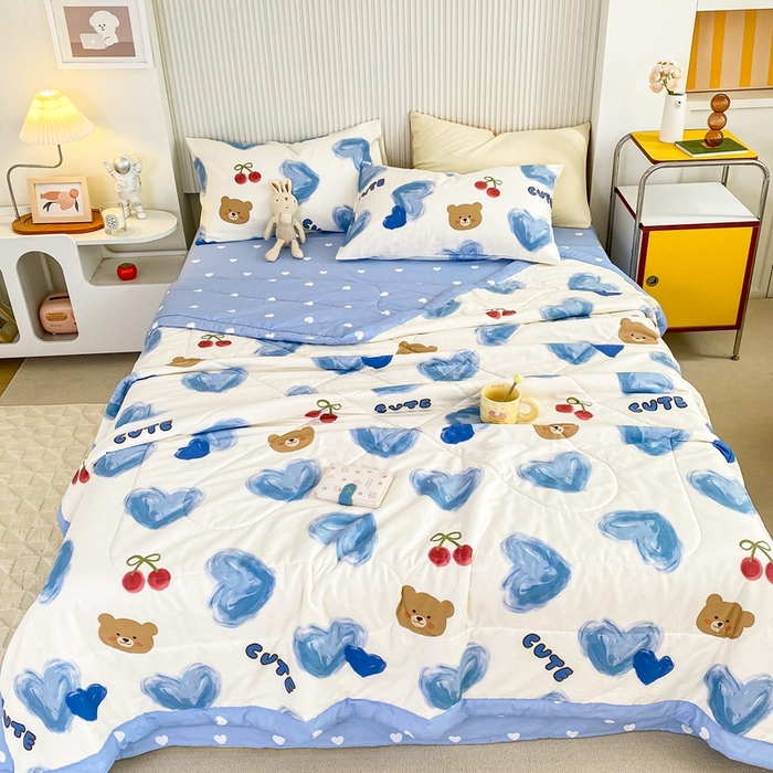 91家纺网 家纺一手货源 找家纺 鸣升家纺 A类印花全棉12868棉花夏凉被四件套夏被 告白小熊