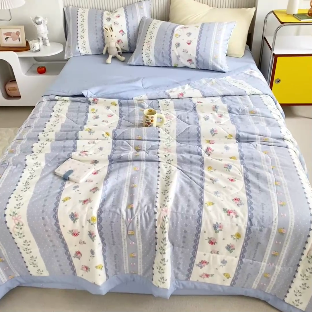 91家纺网 家纺一手货源 找家纺 鸣升家纺 A类印花全棉12868棉花夏凉被四件套夏被 安暖入夏