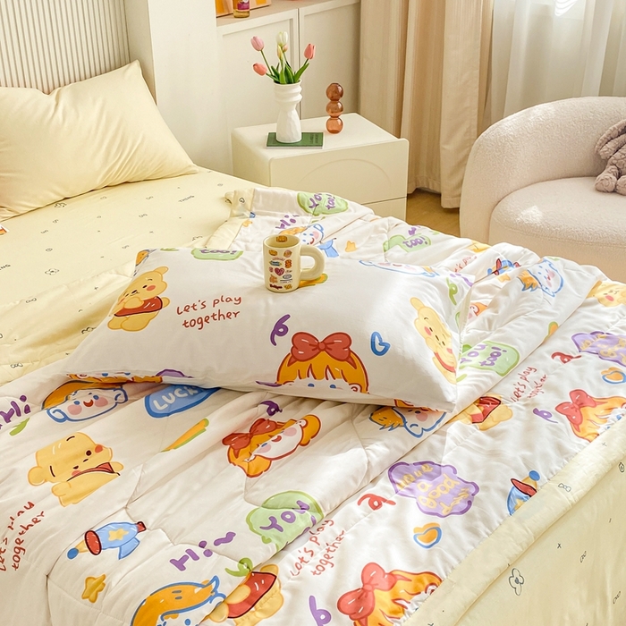 91家纺网 家纺一手货源 找家纺 鸣升家纺 A类印花全棉12868棉花夏凉被四件套夏被 可爱甜心