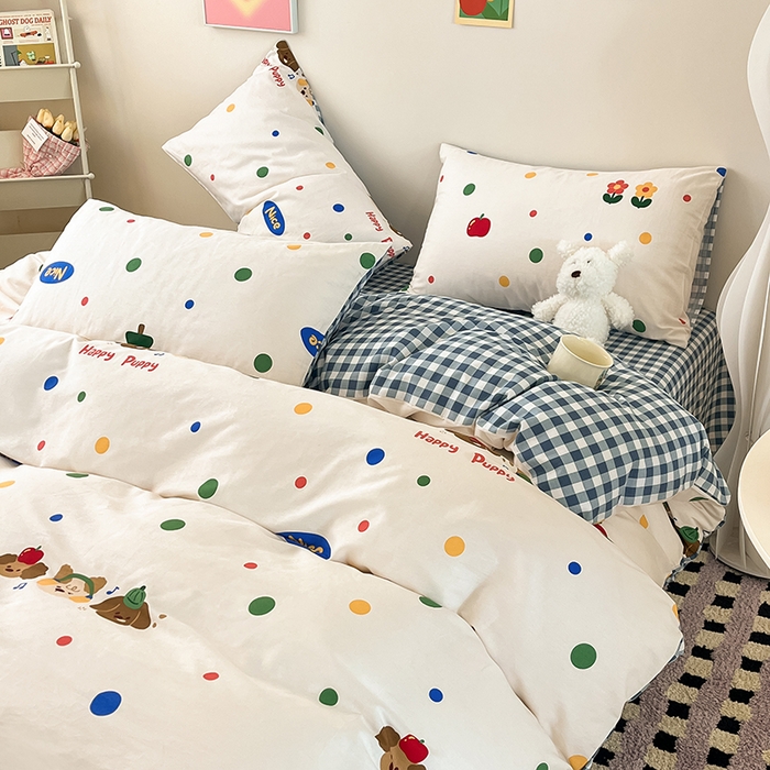 91家纺网 家纺一手货源 找家纺 红馆 2025年全棉12868印花系列四件套 三只小狗