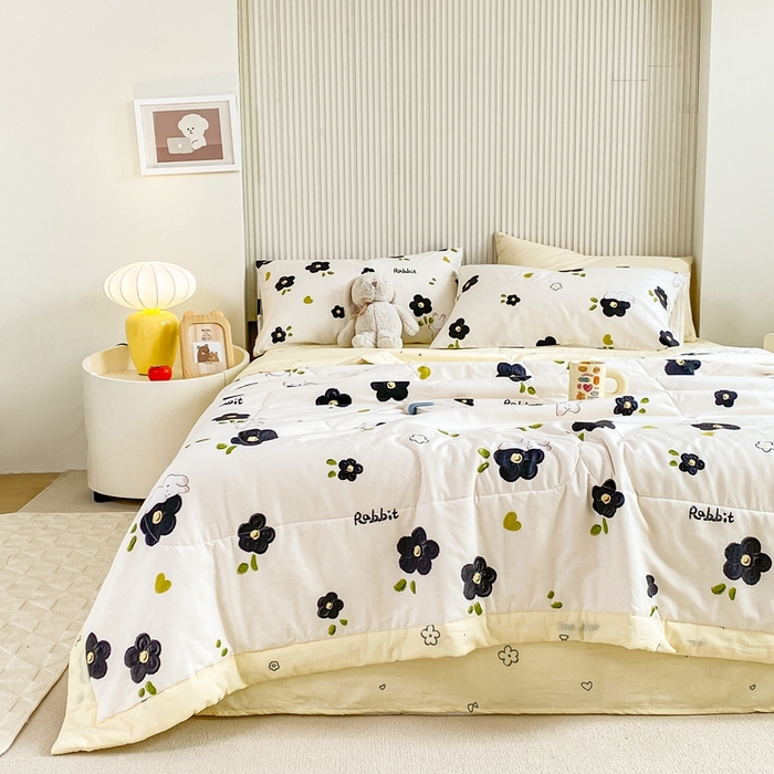 91家纺网 家纺一手货源 找家纺 鸣升家纺 A类印花全棉12868棉花夏凉被四件套夏被 美禾兔（黑）