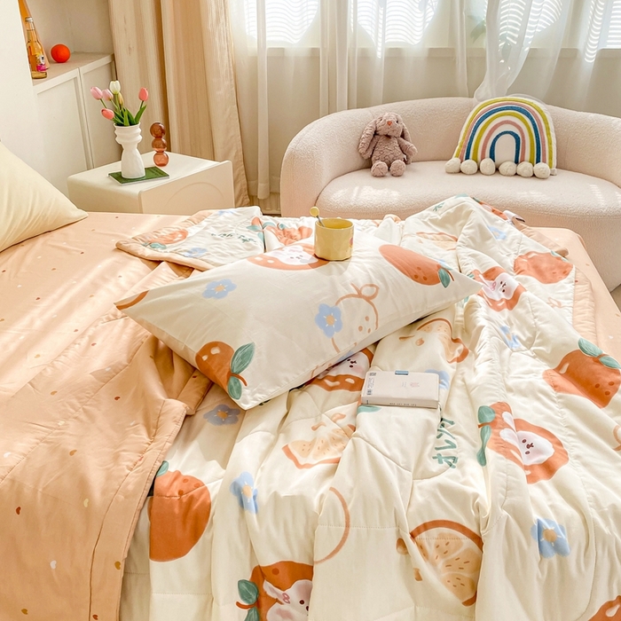 91家纺网 家纺一手货源 找家纺 鸣升家纺 A类印花全棉12868棉花夏凉被四件套夏被 蜜桔兔