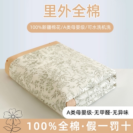 鸣升家纺 A类印花全棉12868棉花夏凉被四件套夏被 雨眠花季（绿）