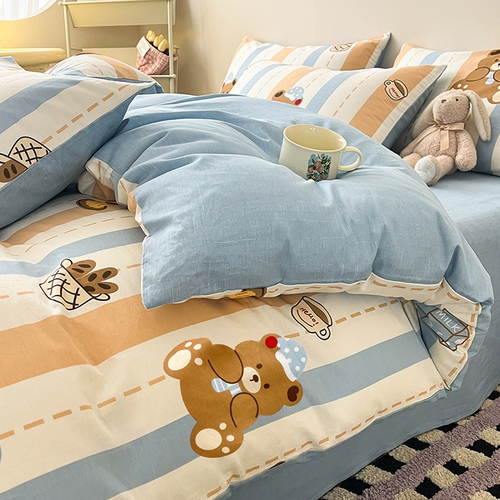 91家纺网 家纺一手货源 找家纺 红馆 2025年全棉12868印花系列四件套 休闲小熊