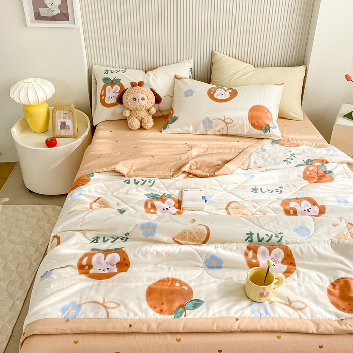 91家纺网 家纺一手货源 找家纺 鸣升家纺 A类印花全棉12868棉花夏凉被四件套夏被 蜜桔兔