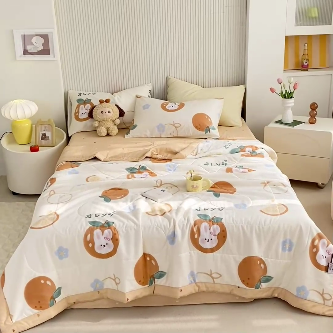 91家纺网 家纺一手货源 找家纺 鸣升家纺 A类印花全棉12868棉花夏凉被四件套夏被 蜜桔兔