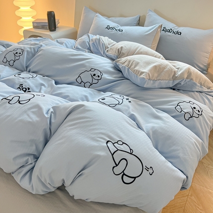 91家纺网 家纺一手货源 找家纺 （总）多乐 2024新款A类超柔加厚有氧提花小竺棉绣花四件套-风格二