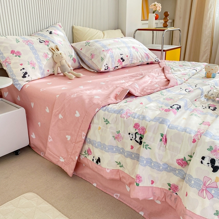 91家纺网 家纺一手货源 找家纺 鸣升家纺 A类印花全棉12868棉花夏凉被四件套夏被 清青熊猫