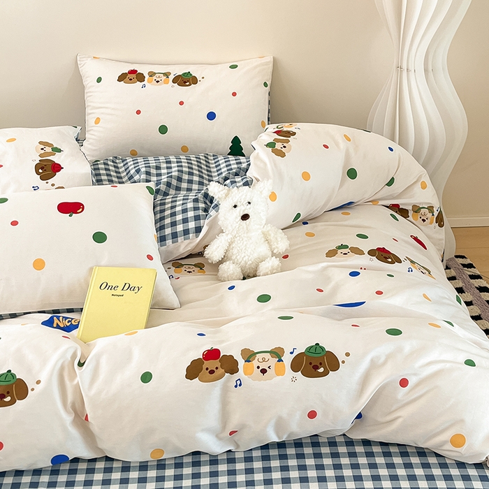 91家纺网 家纺一手货源 找家纺 红馆 2025年全棉12868印花系列四件套 三只小狗