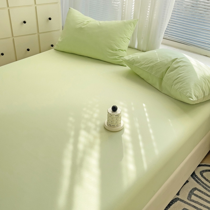91家纺网 家纺一手货源 找家纺 盼季家纺 2024新款日系奶油风水洗棉床笠单件全包围床罩席梦思床垫保护套 奶绿