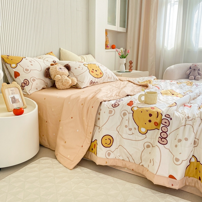 91家纺网 家纺一手货源 找家纺 鸣升家纺 A类印花全棉12868棉花夏凉被四件套夏被 欢乐萌熊