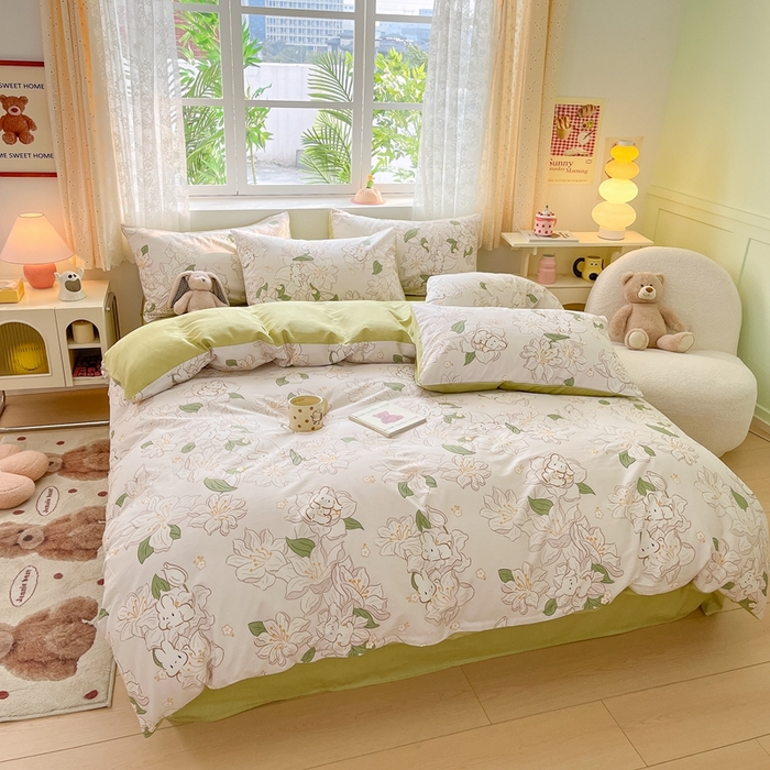 91家纺网 家纺一手货源 找家纺 （总）葡萄家 2024新款直播13372小清新趴睡兔全棉四件套