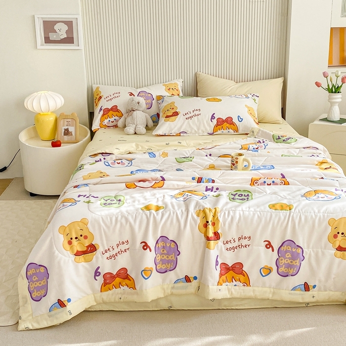 91家纺网 家纺一手货源 找家纺 鸣升家纺 A类印花全棉12868棉花夏凉被四件套夏被 可爱甜心