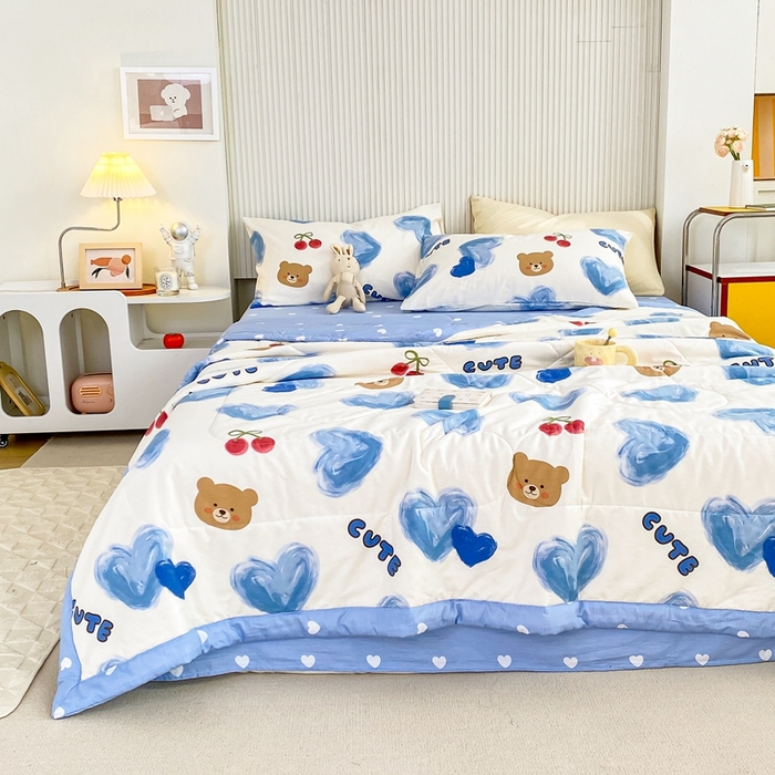 91家纺网 家纺一手货源 找家纺 鸣升家纺 A类印花全棉12868棉花夏凉被四件套夏被 告白小熊