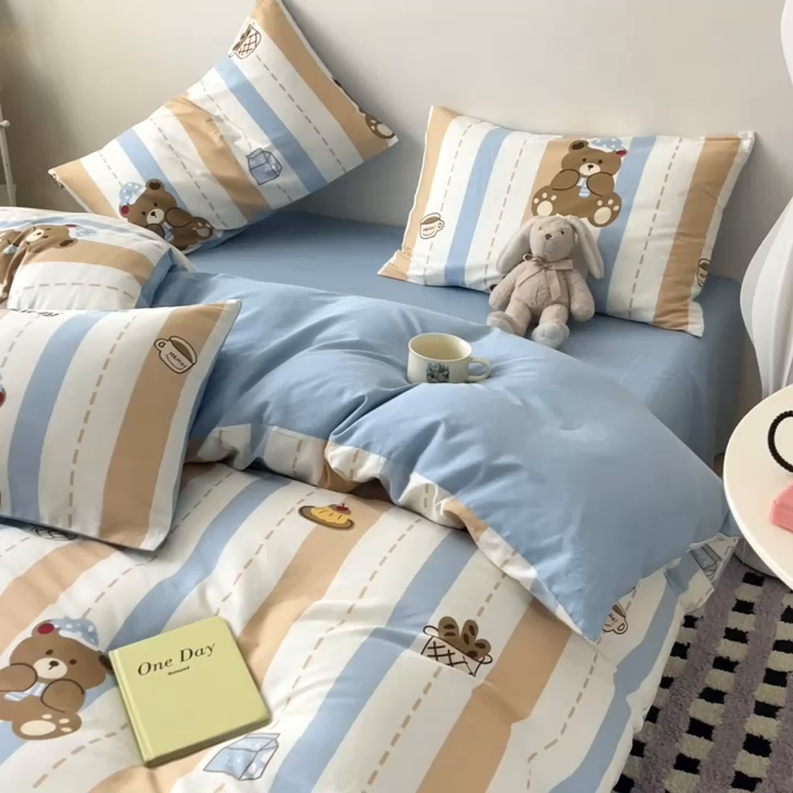 91家纺网 家纺一手货源 找家纺 红馆 2025年全棉12868印花系列四件套 休闲小熊