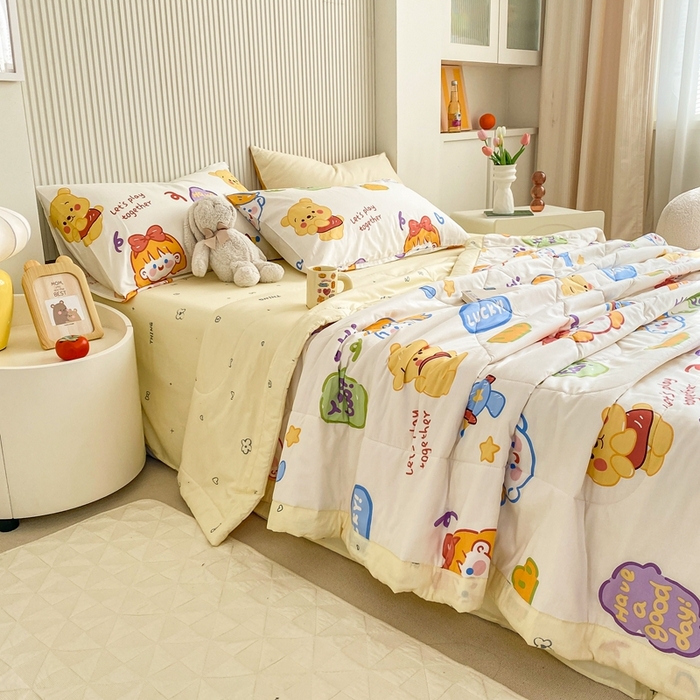 91家纺网 家纺一手货源 找家纺 鸣升家纺 A类印花全棉12868棉花夏凉被四件套夏被 可爱甜心