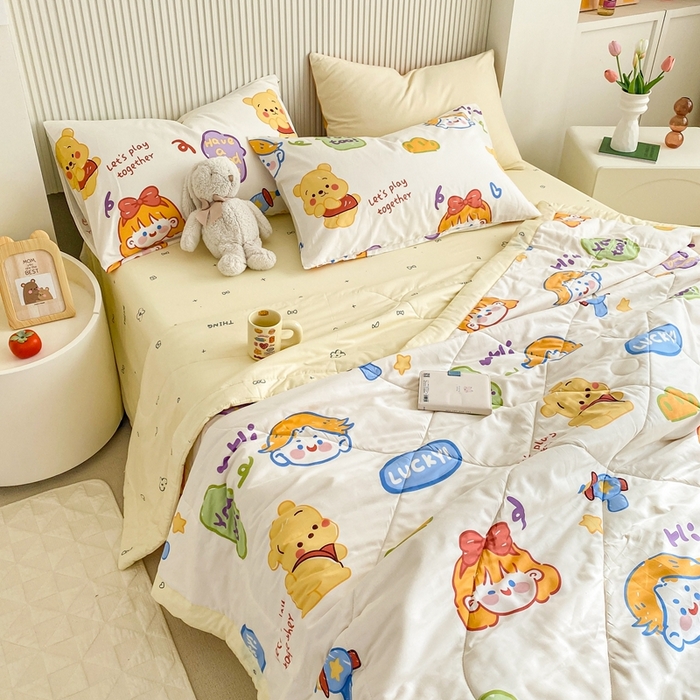 91家纺网 家纺一手货源 找家纺 鸣升家纺 A类印花全棉12868棉花夏凉被四件套夏被 可爱甜心