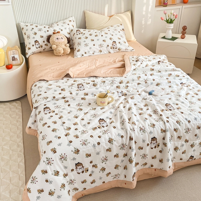 91家纺网 家纺一手货源 找家纺 鸣升家纺 A类印花全棉12868棉花夏凉被四件套夏被 花园漫步