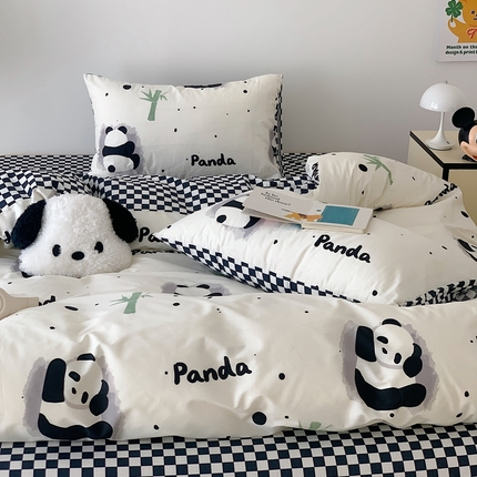 91家纺网 家纺一手货源 找家纺 六巷胡同 2024新款ins童趣风卡通AB版四件套-第三系 竹子熊猫