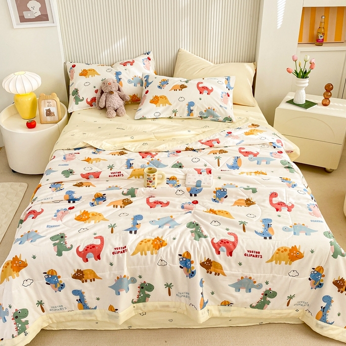 91家纺网 家纺一手货源 找家纺 鸣升家纺 A类印花全棉12868棉花夏凉被四件套夏被 恐龙萌游记