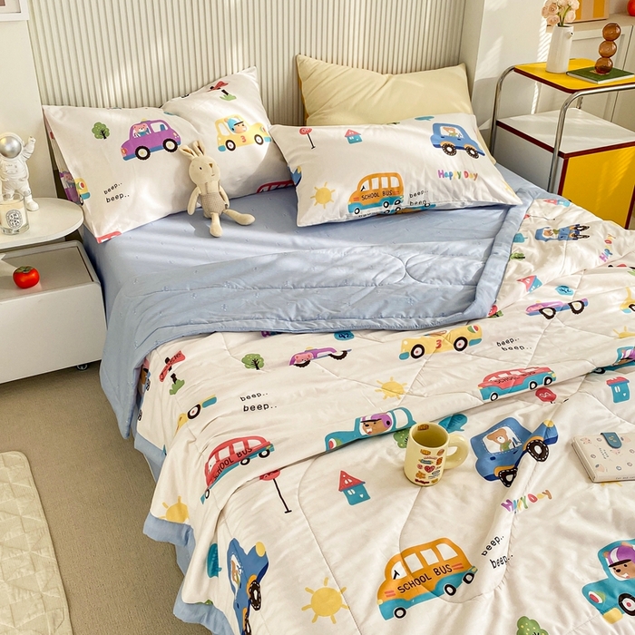 91家纺网 家纺一手货源 找家纺 鸣升家纺 A类印花全棉12868棉花夏凉被四件套夏被 宝宝巴士（米）