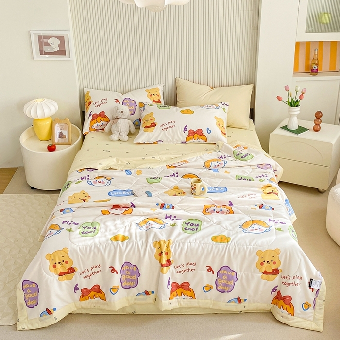 91家纺网 家纺一手货源 找家纺 鸣升家纺 A类印花全棉12868棉花夏凉被四件套夏被 可爱甜心