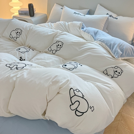 91家纺网 家纺一手货源 找家纺 （总）多乐 2024新款A类超柔加厚有氧提花小竺棉绣花四件套-风格二