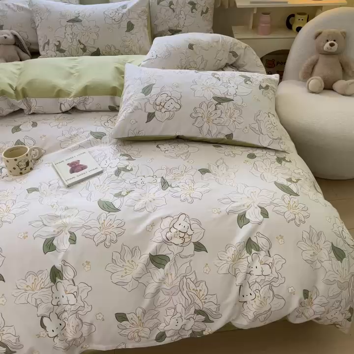 91家纺网 家纺一手货源 找家纺 （总）葡萄家 2024新款直播13372小清新趴睡兔全棉四件套