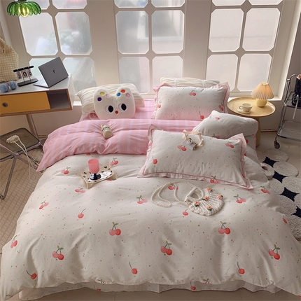 91家纺网 家纺一手货源 找家纺 莱豫 2024新款纯棉四件套-第一波 樱桃慕斯